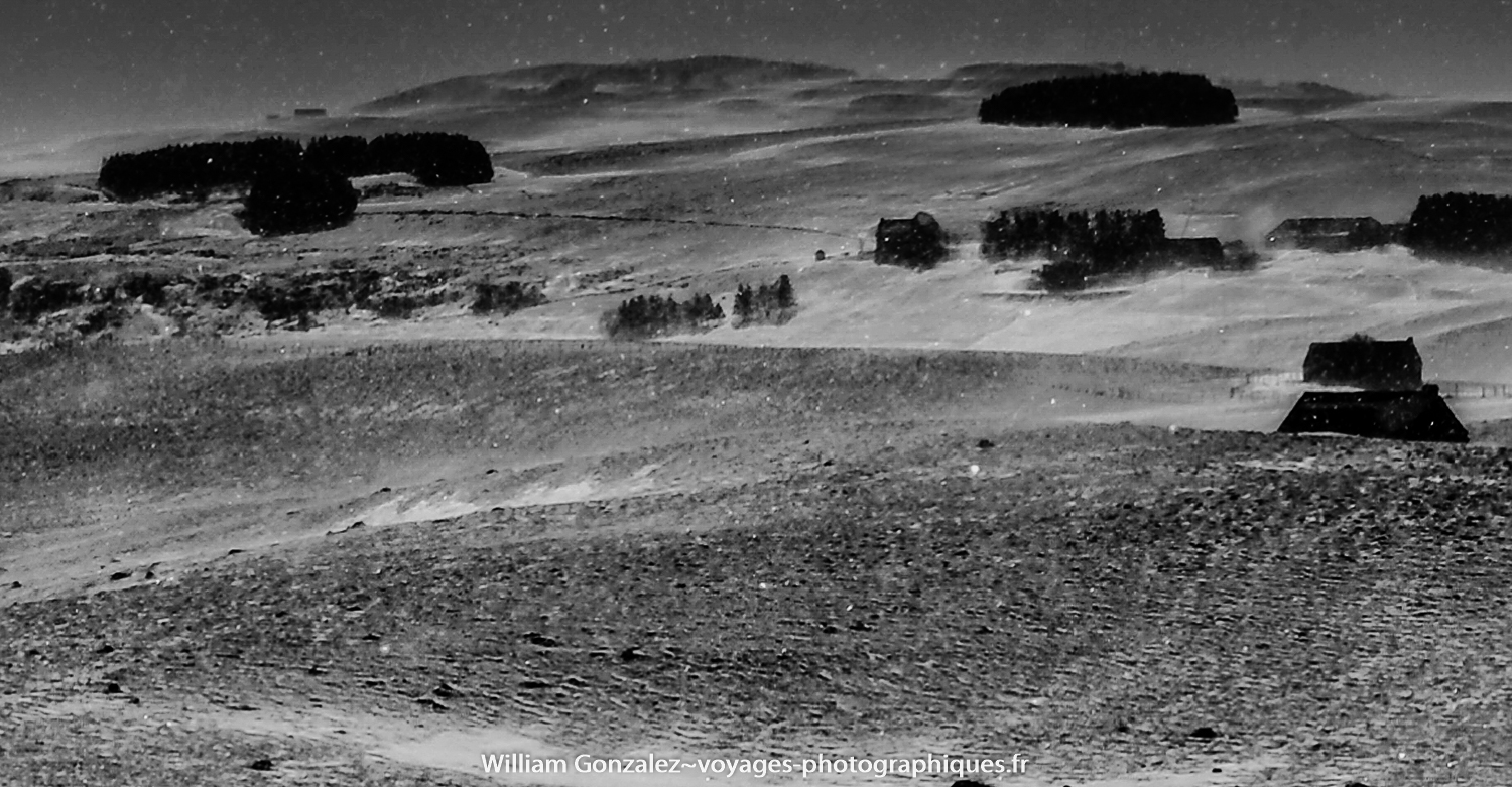 Temps de neige sur l’Aubrac n&b.  France